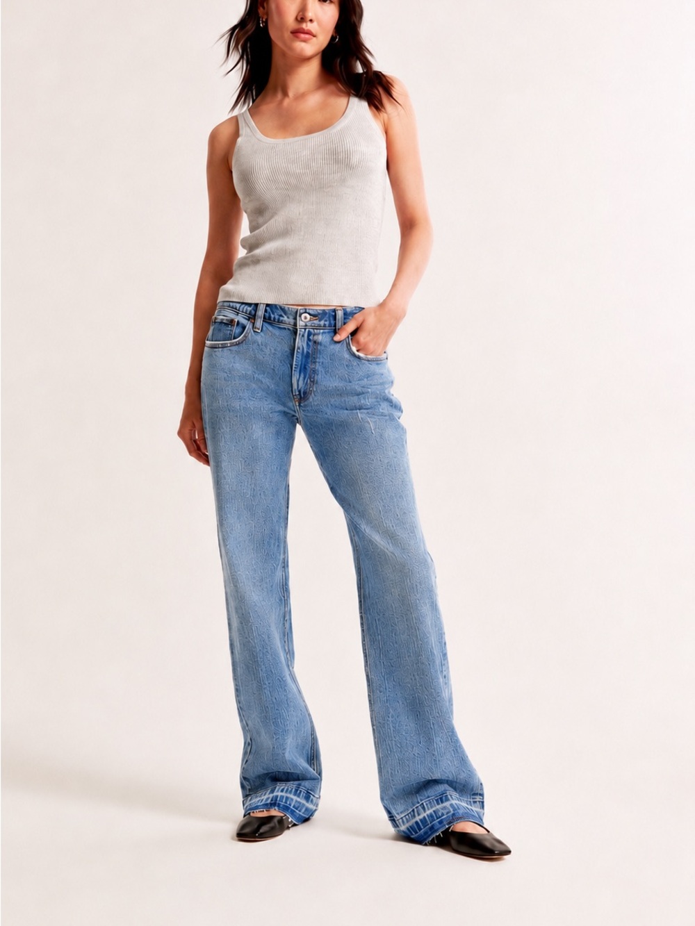Abercrombie & Fitch The Baggy Low Rise Jeans 29/8R Medium Wash Let Down Hem